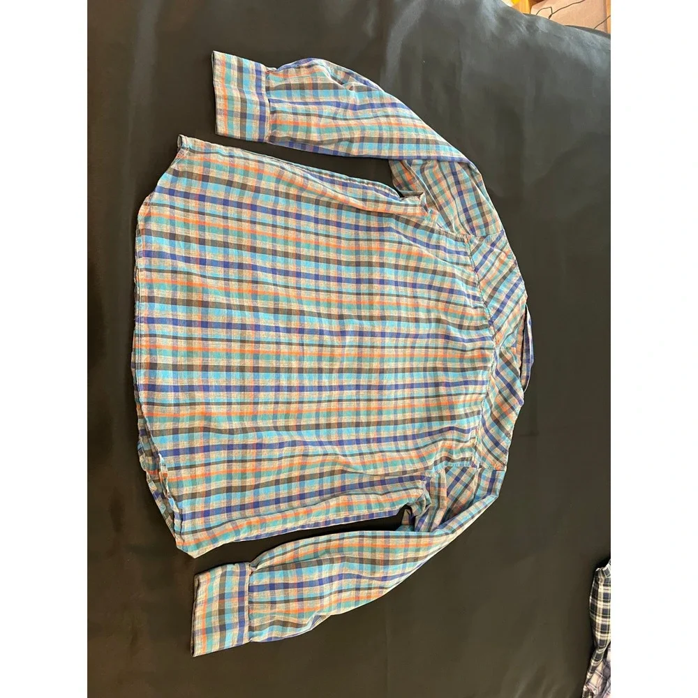 Columbia Mens Plaid Button Down Shirt Blue Orange Long Sleeve Flannel Size M